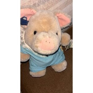 Pig Plush In Blue Jumper Stuffed Animal Applause Wilfred Push Tummy Squeeze NWT